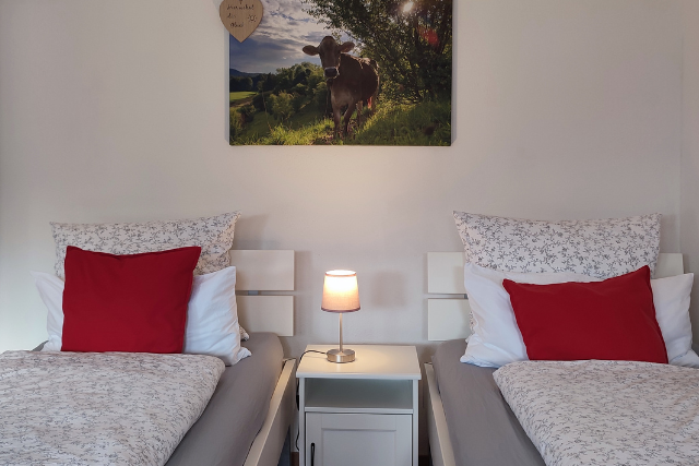 Zwei Einzelbetten der Ferienwohnung im Bildausschnitt